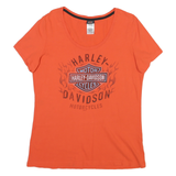 HARLEY DAVIDSON Womens Orange Graphic T-Shirt XL Short Sleeve Scoop Neck Cotton