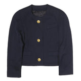 Womens Navy Blue Button Jacket M Polyester Plain Elegant Classic Style