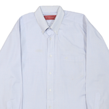 FUSHANG Mens White Light Blue Striped Button-Down Shirt L Formal Smart Casual