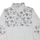 Womens Grey Floral Print Half Zip Sweatshirt M Cotton Blend Casual Style
