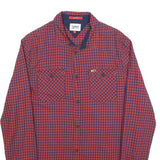TOMMY HILFIGER Mens Red & Navy Checked Shirt M Cotton Blend Classic Fit Button