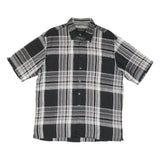 BUGATCHI Mens Black & Grey Check Shirt L Cotton Blend Casual Short Sleeve Button