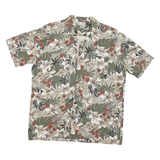 CAL SUN Mens Green & Beige Floral Print Shirt L Tropical Cotton Blend Casual