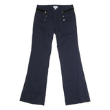 LOFT Womens Cotton Blend Navy Regular Fit Flared Trousers W30 L33 Stylish Button