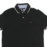 TOMMY HILFIGER Mens Black Short Sleeve Plain Polo Shirt M Cotton Blend