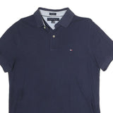 TOMMY HILFIGER Mens Blue Cotton Polo Shirt M Short Sleeve Classic Fit Logo