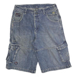 LOBU Mens Denim Blue Cargo Shorts Size L W36 Casual Cotton Blend