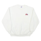 JERZEES Mens White Red & Blue Star Graphic Crew Neck L Sweatshirt Cotton Blend