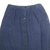 ROAMANS Womens Blue Cotton Blend Button Front Midi Denim Skirt M Elastic Waist