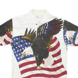 AMERICAN SUMMER Mens White Cotton Blend Eagle Print Short Sleeve Polo Shirt S