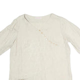 GERTRUD Womens Cream Printed Top Short Sleeve V Neck M Elegant Button Detail