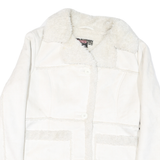 MUDD Womens White Leather Button Jacket M Faux Shearling Trimmed Elegant Fit