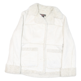 MUDD Womens White Leather Button Jacket M Faux Shearling Trimmed Elegant Fit