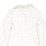MUDD Womens White Leather Button Jacket M Faux Shearling Trimmed Elegant Fit