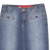 ECKO UNLTD Womens Blue Denim Straight Knee Length Cotton Blend Skirt M Red