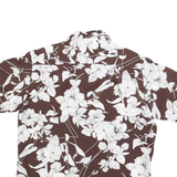 Mens Brown & White Floral Pattern Polyester Short Sleeve Shirt L Casual Summer