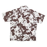 Mens Brown & White Floral Pattern Polyester Short Sleeve Shirt L Casual Summer