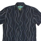 DESIGUAL Mens Black Shirt M Cotton Blend Wavy Stitch Pattern Casual