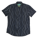 DESIGUAL Mens Black Shirt M Cotton Blend Wavy Stitch Pattern Casual