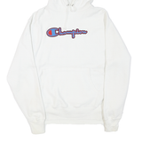 CHAMPION Mens White Pullover Hoodie L Cotton Blend Classic Logo Sweatshirt