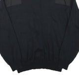 Mens Black Plain Cotton Blend Pullover Zip Up Jumper L Limmat Bus Pocket