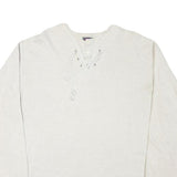 GYMNASIUM Mens Cream Cotton Blend Lace Up Neck L Sweatshirt Pullover Casual