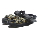 DR MARTENS Womens Black Leather Platform Sandals UK 5 Faux Fur Leopard Print