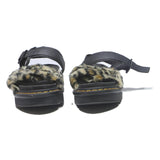 DR MARTENS Womens Black Leather Platform Sandals UK 5 Faux Fur Leopard Print