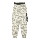 Womens Relaxed Fit Cotton Blend Camo Beige Cargo Trousers W22 L26 Belted