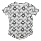 Womens White & Grey Modern Colourblock T-Shirt L Short Sleeve Crew Neck Graphic