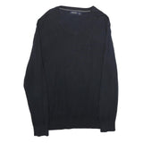 NAUTICA Mens Black Plain V Neck Basic Knit Jumper Cotton M Comfortable Casual