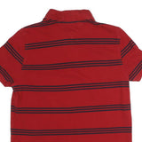 TOMMY HILFIGER Mens Red Striped Short Sleeve Polo Shirt M Cotton Blend Basic
