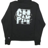 CHAMPION Mens Black Pullover Hoodie S Graphic Print Cotton Blend Streetwear