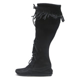 MINNETONKA Lace-Up Womens Knee High Boots Black Leather UK 4 Comfortable Stylish