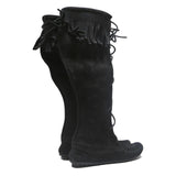 MINNETONKA Lace-Up Womens Knee High Boots Black Leather UK 4 Comfortable Stylish