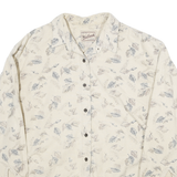 WOOLRICH Womens Cream Leaf Print Shirt L Cotton Blend Casual Button Down