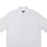BOSS HUGO BOSS Mens Beige & Blue Check Shirt L Cotton Blend Short Sleeve Casual