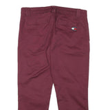 TOMMY HILFIGER Mens Cotton Blend Slim Burgundy Slim Trousers W33 L25 Casual
