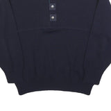 BORT Mens Navy Plain Wool Blend Pullover Jumper 2XL Button Neck Relaxed Fit