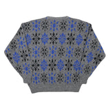 Mens Grey Blue Patterned Polyester Blend Plain Crew Neck Jumper L Casual