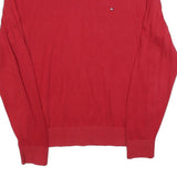 TOMMY HILFIGER Mens Red Pullover Plain V-Neck Basic Knit Jumper L Cotton Blend