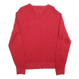 TOMMY HILFIGER Mens Red Pullover Plain V-Neck Basic Knit Jumper L Cotton Blend