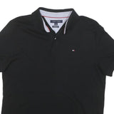 TOMMY HILFIGER Mens Black Cotton Blend Short Sleeve Polo Shirt M Classic Fit