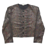 DIVINA Womens Brown Button Jacket S Polyester Blend Patterned Cropped Stylish