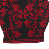 Womens Black & Red Patterned Jumper Round Neck Basic Knit S Elegant Leaf Design