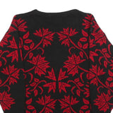 Womens Black & Red Patterned Jumper Round Neck Basic Knit S Elegant Leaf Design