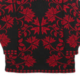 Womens Black & Red Patterned Jumper Round Neck Basic Knit S Elegant Leaf Design