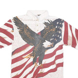AMERICAN SUMMER Mens White & Red Eagle Print Short Sleeve Polo Shirt S Cotton