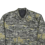 Womens Grey & Green Horse Motif Button Jacket L Polyester Blend Animal Pattern