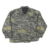 Womens Grey & Green Horse Motif Button Jacket L Polyester Blend Animal Pattern